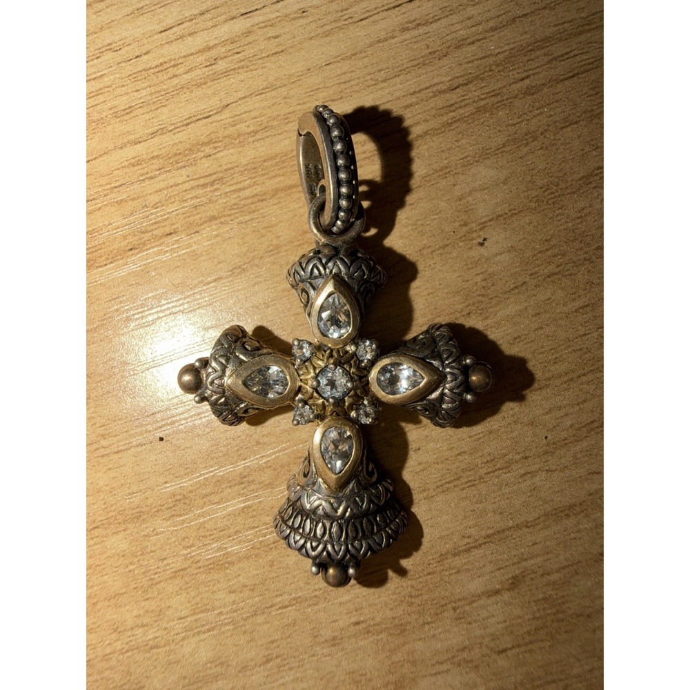 Barbara Bixby Cross Pendant,18kt & sterling silver White Topaz